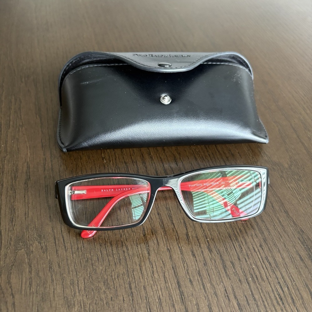 POLO RALPH LAUREN Eyeglasses Polo 2070 5001 55-16 135 Black &Red Frames Case